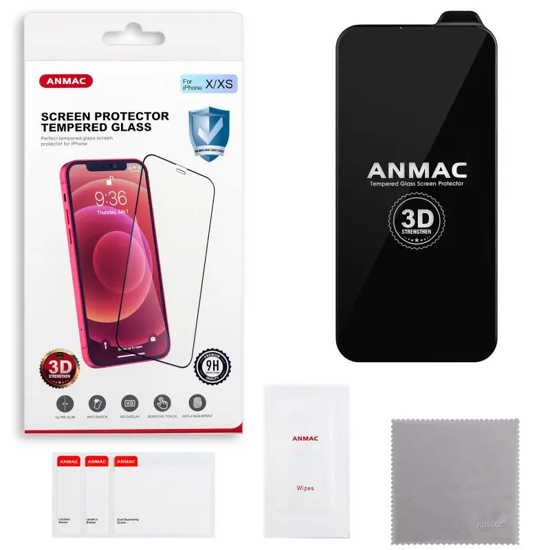 Защитное стекло для iPhone XS/X 3D ANMAC черное усиленное  Арт. 1137190
