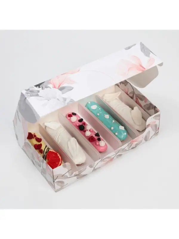 Коробка для эклеров, кондитерская упаковка, 5 вкладышей, Present, 25.2&times;15&times;7 см