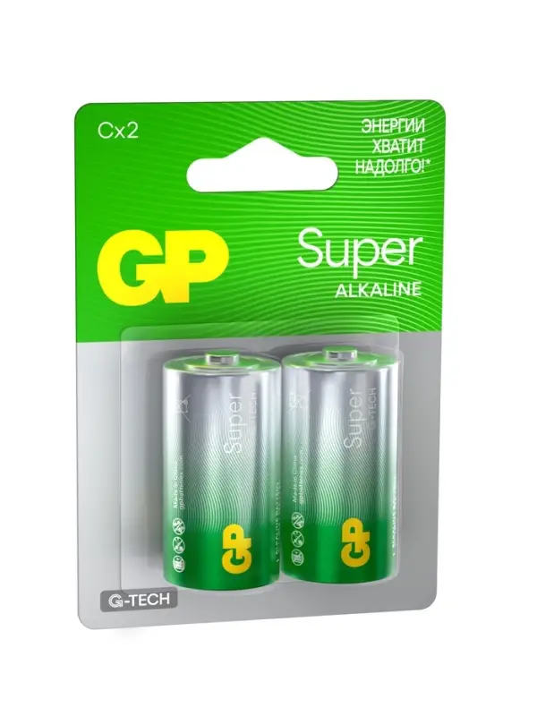 Батарейка алкалиновая GP Super Alkaline, C, LR14-2BL, 1.5 В, блистер, 2 шт.