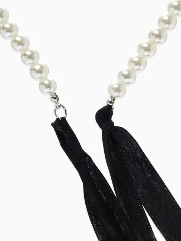 Бусы &laquo;Бантик&raquo;, жемчужины с завязкой, L= 40 см, черный, белый