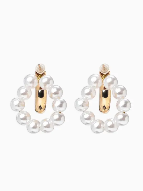 Серьги со съёмным элементом &laquo;Трансформер&raquo; два жемчужных кольца, цвет белый в золоте