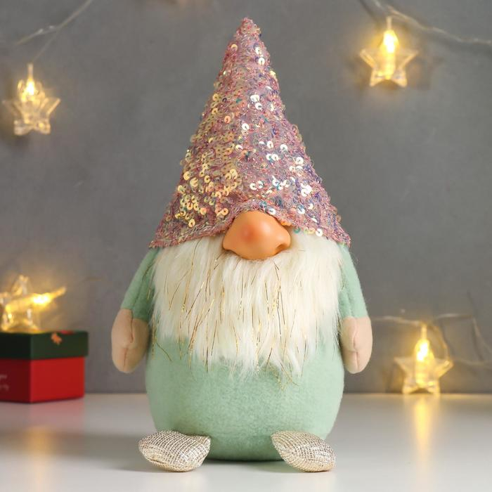 Кукла интерьерная Кукла интерьерная "Дед Мороз в розовом колпаке с пайетками" 33х14х17 см