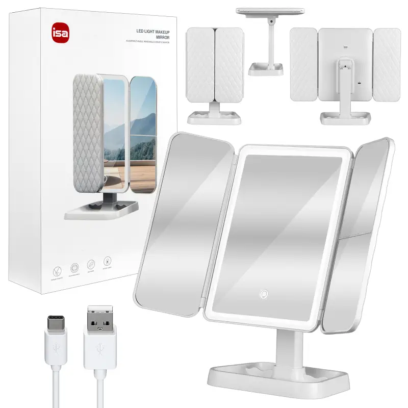Настольное зеркало для макияжа с подсветкой ML-02 ISA белое (14 шт/кор)