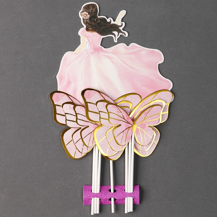 Набор топперов «Девушка с бабочками», набор 7 шт., цвет розовый Набор топперов «Девушка с бабочками», набор 7 шт., цвет розовый