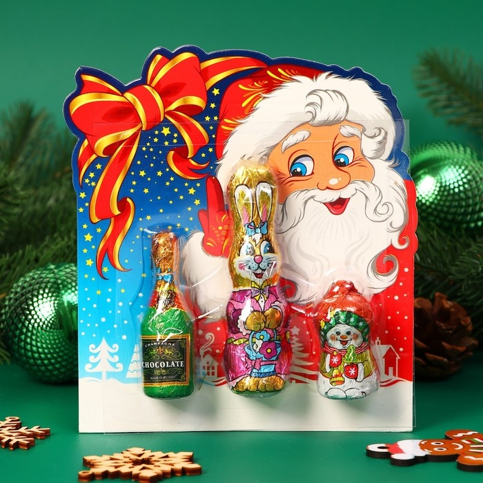 Новый год. Набор фигурного шоколада "Кролик с шампанским", 45 г