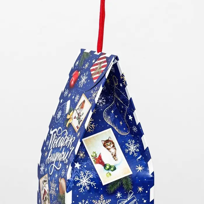 Коробка новогодняя подарочная складная «Новогодица синий» 9.5×9.5×25 см Коробка новогодняя подарочная складная «Новогодица синий» 9.5×9.5×25 см