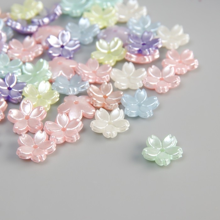 Бусины для творчества пластик Бусины для творчества пластик "Цветочки"цветной перламутр набор 50 шт 1х1х0,3 см