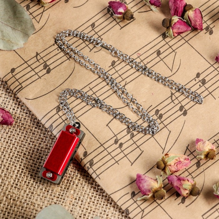 Губная гармошка Music Life 4 отверстия, 8 тонов, 3,5х1,5х1см, цепь 28см, красная Губная гармошка Music Life 4 отверстия, 8 тонов, 3,5х1,5х1см, цепь 28см, красная