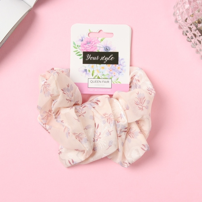 Резинка для волос "Орбита" цветочный стиль, 13 см, светло-розовый