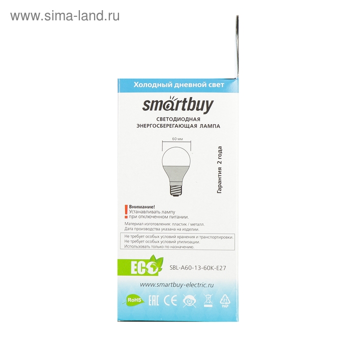 Лампа cветодиодная Smartbuy, E27, A60, 13 Вт, 6000 К, холодный белый свет Лампа cветодиодная Smartbuy, E27, A60, 13 Вт, 6000 К, холодный белый свет