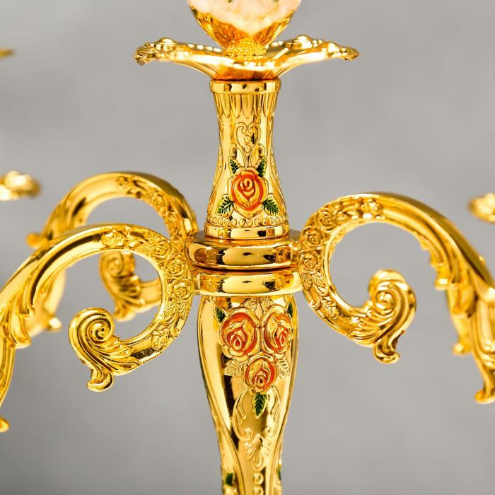 Подсвечник металл на 5 свечей Подсвечник металл на 5 свечей "Розы. Белая эмаль" цвет золото 32х30х30 см