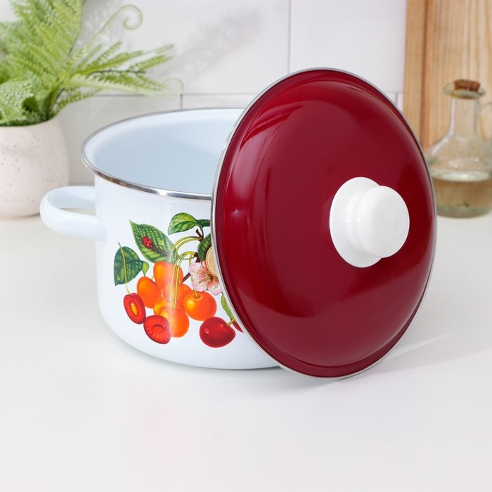 Кастрюля эмалированная «Черешня», 4 л, индукция, цвет белый Кастрюля эмалированная «Черешня», 4 л, индукция, цвет белый