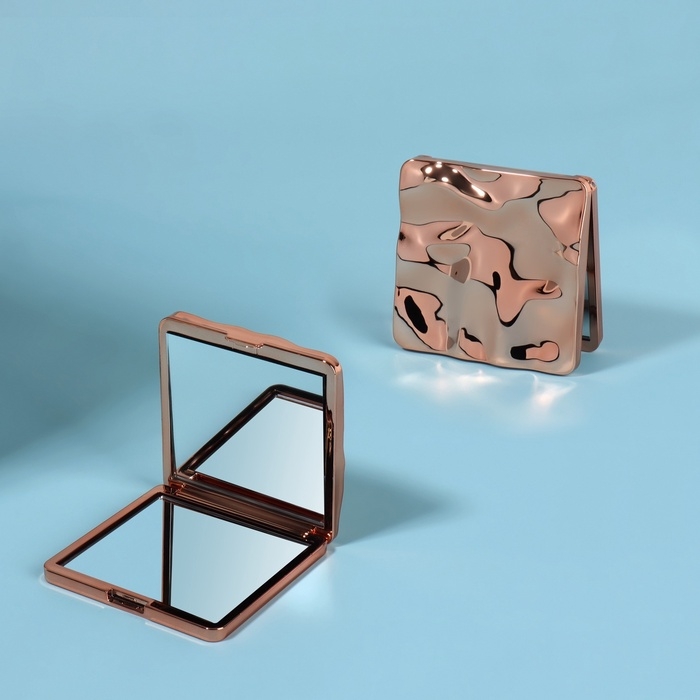 Зеркало складное «Волны», 7 × 7 см, цвет розовое золото Зеркало складное «Волны», 7 × 7 см, цвет розовое золото