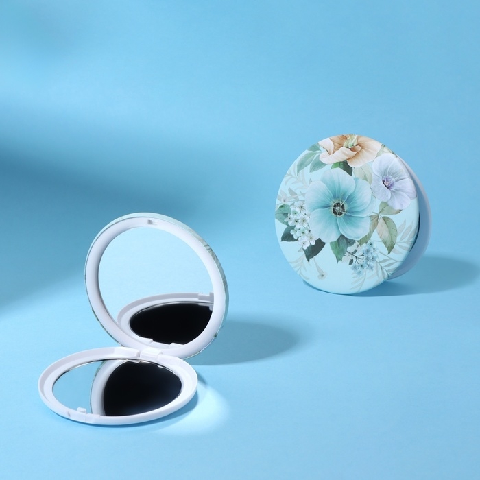 Зеркало складное «Цветы», d = 7,5 см, цвет голубой Зеркало складное «Цветы», d = 7,5 см, цвет голубой