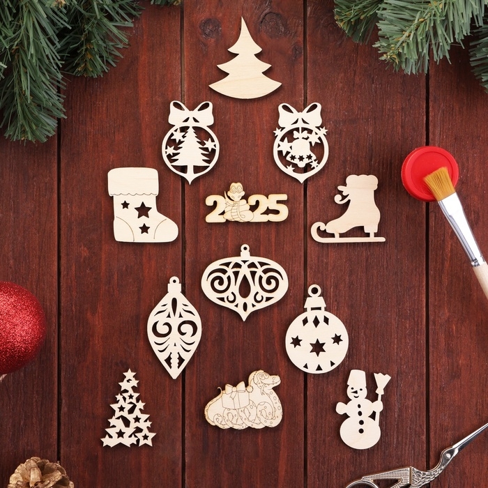 Новый год. Набор заготовок для творчества символ года Новый год. Набор заготовок для творчества символ года "Новогодние украшения 2025",12 шт,4,5 х 4,5см