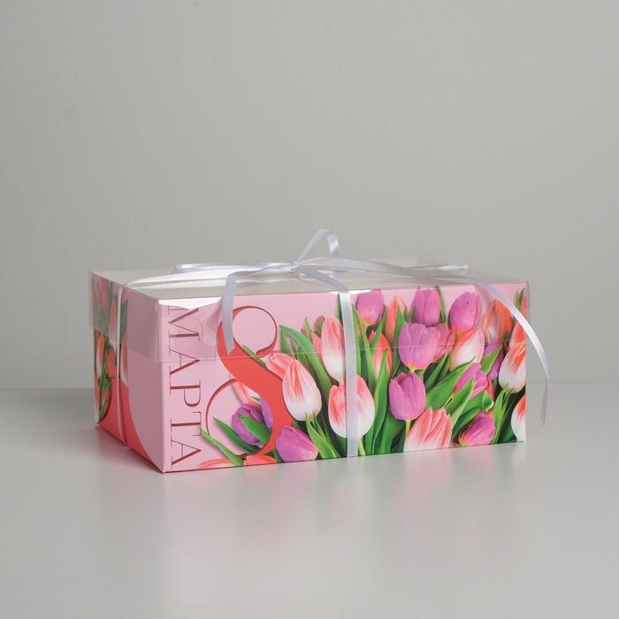 Коробка для капкейков, кондитерская упаковка, 6 ячеек «С 8 Марта», 23 х 16 х 10 см Коробка для капкейков, кондитерская упаковка, 6 ячеек «С 8 Марта», 23 х 16 х 10 см