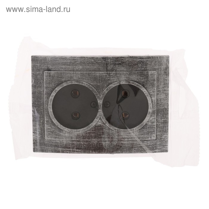 Розетка  Розетка "Элект" RS 16-237-ЧС, 16 А, 250 В, двухместная, скрытая, без з/к, черная под серебро