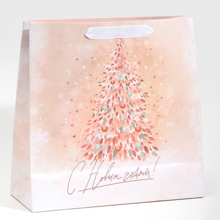 Пакет подарочный новогодний ламинированный квадратный «Pink», 30 х 30 х 12 см, Новый год Пакет подарочный новогодний ламинированный квадратный «Pink», 30 х 30 х 12 см, Новый год