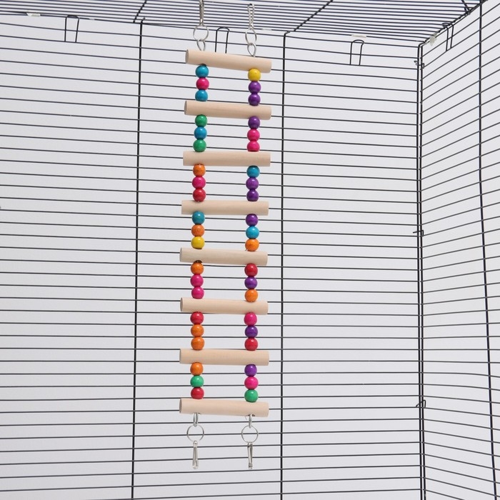 Игрушка для птиц "Лесенка с бусинами", 43 см, микс цветов