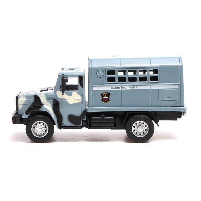 Грузовик металлический «ЗИЛ «Омон», инерция, масштаб 1:43, подвижные детали кузова Грузовик металлический «ЗИЛ «Омон», инерция, масштаб 1:43, подвижные детали кузова