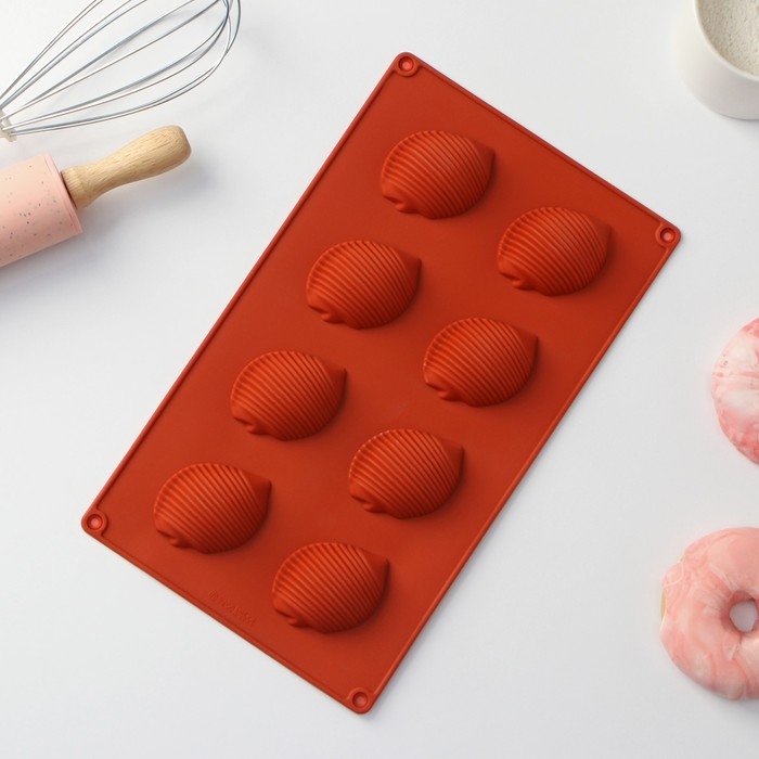 Форма для выпечки Доляна «Ракушка», силикон, 29×17×2 см, 8 ячеек (6×4,5×2 см), цвет коричневый Форма для выпечки Доляна «Ракушка», силикон, 29×17×2 см, 8 ячеек (6×4,5×2 см), цвет коричневый