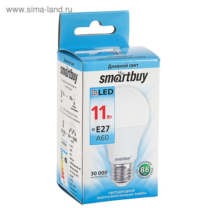 Лампа cветодиодная Smartbuy, E27, A60, 11 Вт, 4000 К, дневной белый свет Лампа cветодиодная Smartbuy, E27, A60, 11 Вт, 4000 К, дневной белый свет