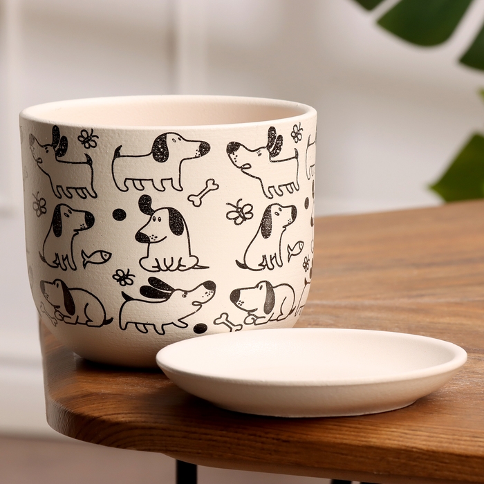 Горшок цветочный Собаки белый бук №1, 0,8 л, d - 12 см