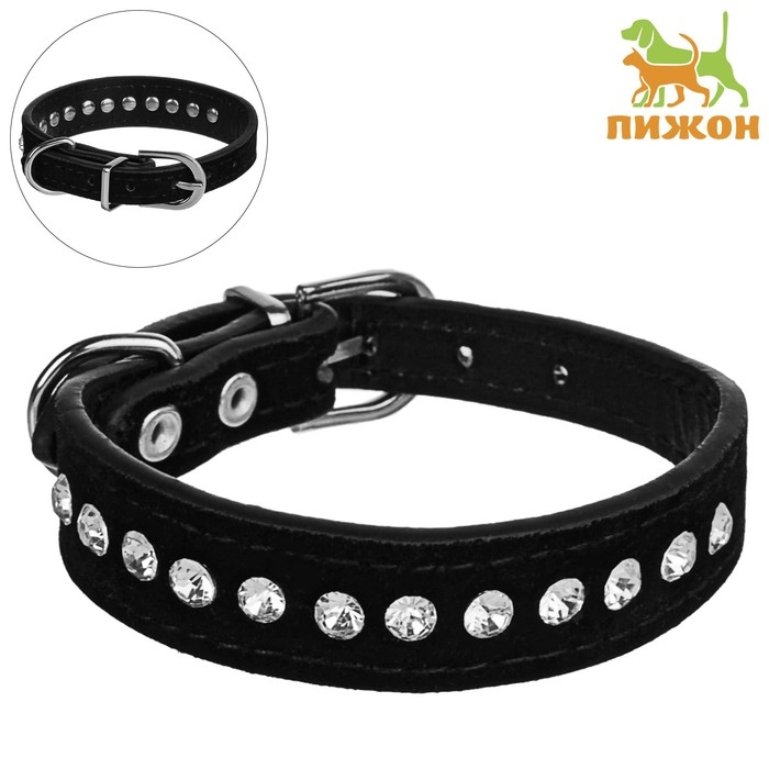 Ошейник  Ошейник "Бархат и стразы", 31 х 1,3/2 см, ОШ 22-28 см, чёрный