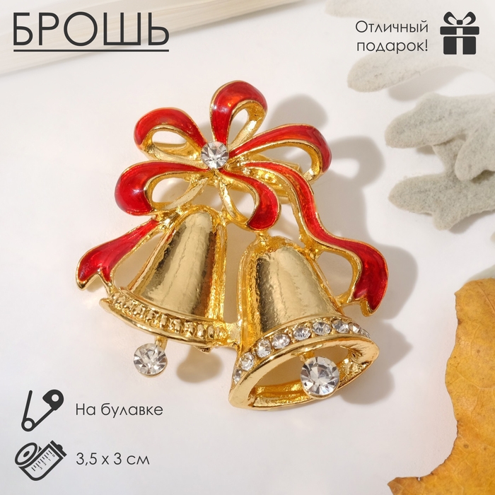 Брошь «Колокольчик» с лентой, цвет красный в золоте Брошь «Колокольчик» с лентой, цвет красный в золоте