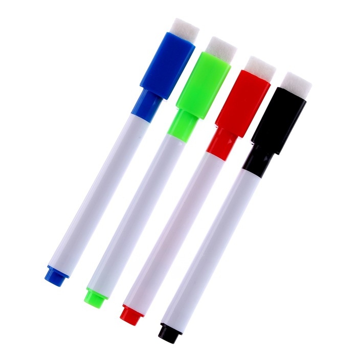 Маркеры цветные на водной основе со стиралкой 4 шт., 4 магнита Маркеры цветные на водной основе со стиралкой 4 шт., 4 магнита