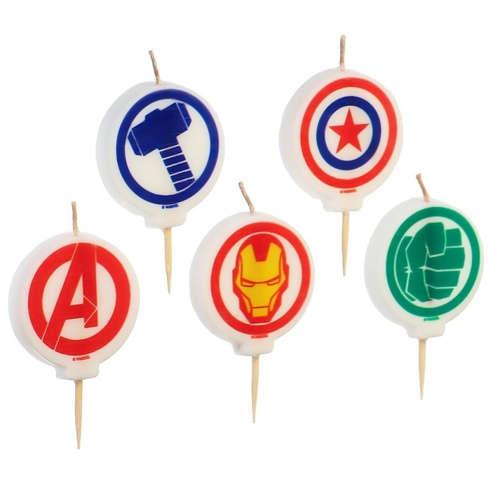 Свеча для торта  Свеча для торта "С Днем Рождения!", 5 штук, Мстители