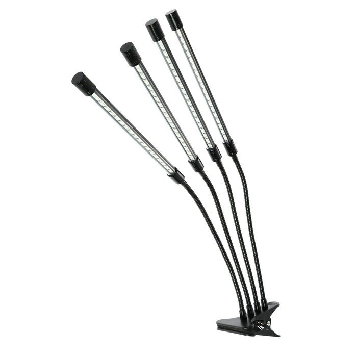 Фитосветильник светодиодный, 36 Вт, 250 мм, IP66, 5 В, USB, биколорный, прищепка, с таймером Фитосветильник светодиодный, 36 Вт, 250 мм, IP66, 5 В, USB, биколорный, прищепка, с таймером