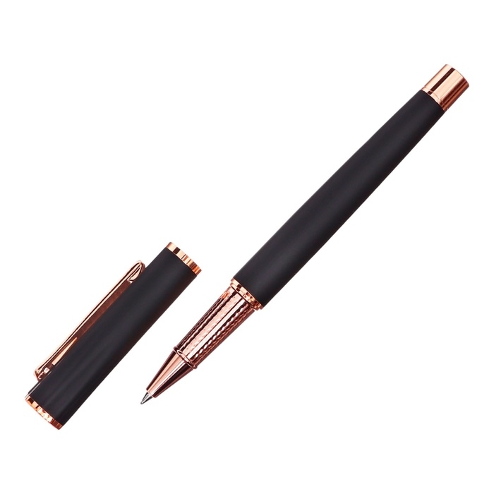 Ручка подарочная роллер в кожзам футляре Софтач корпус черный/золото Ручка подарочная роллер в кожзам футляре Софтач корпус черный/золото