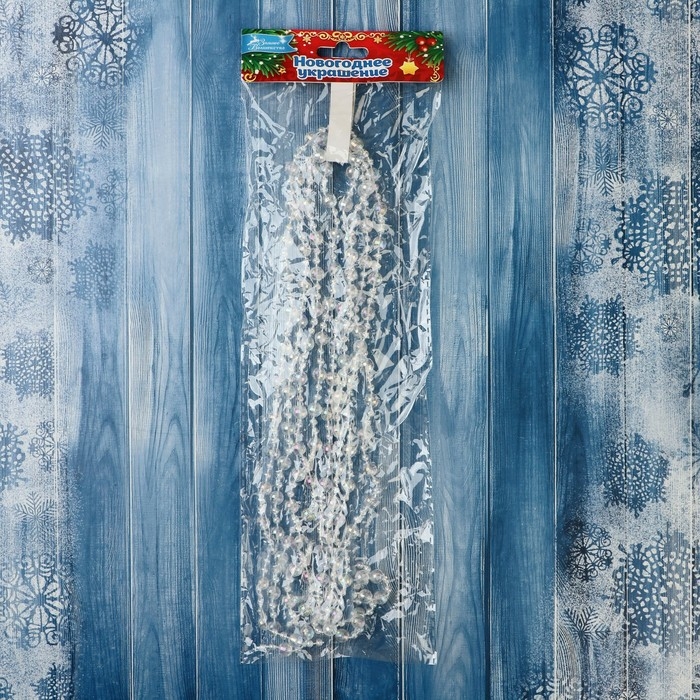 Бусы на ёлку 2,7 м d-7 мм Бусы на ёлку 2,7 м d-7 мм "Льдинка" гранёные бусины, прозрачный перламутр