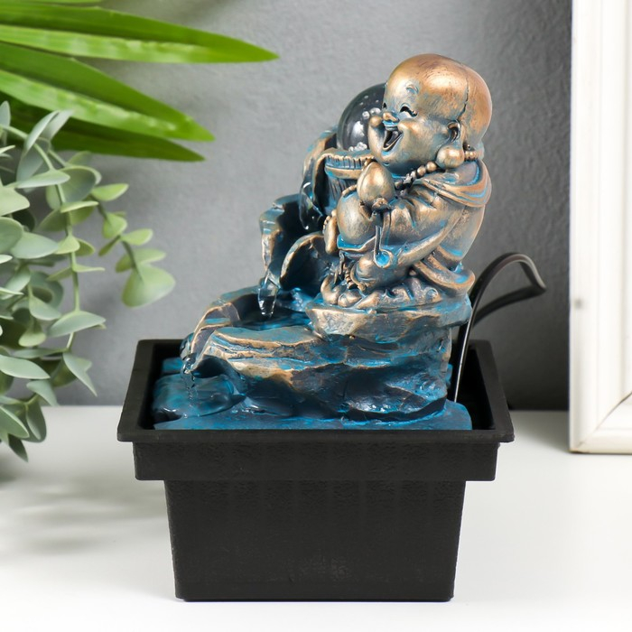 Фонтан "Счастливый хотей с персиком" зелено-бронзовый 19,5х13,5х10 см