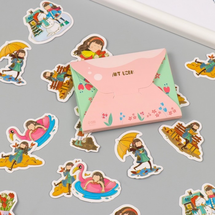 Наклейки для творчества "Четыре сезона" тиснение золото набор 48 шт 9х7х0,8 см