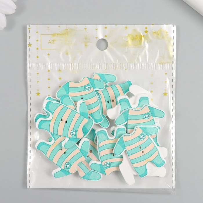 Пуговицы дерево для творчества 2 прокола Пуговицы дерево для творчества 2 прокола "Комбинезон зелёный" набор 15 шт 3,2х3,3 см