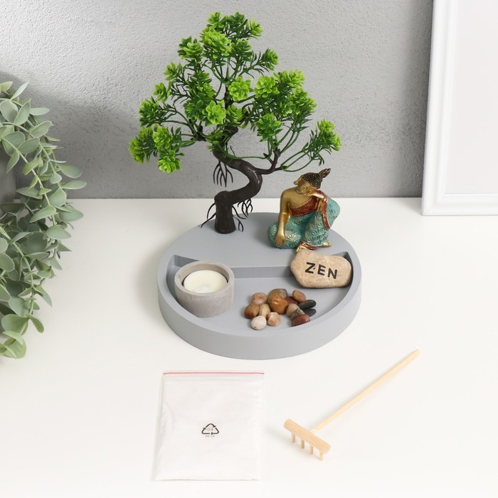 Сад камней Дзен  Сад камней Дзен "Будда в тени дерева" песок+свеча 17,2х17,2х23,5 см