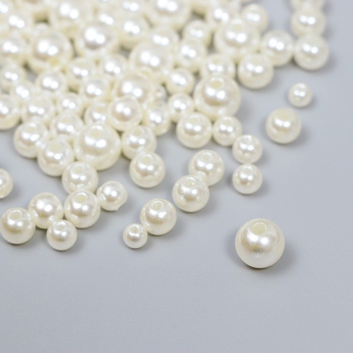 Бусины для творчества пластик Бусины для творчества пластик "Круглые. Сливки" d=3-8 мм, набор 10 гр