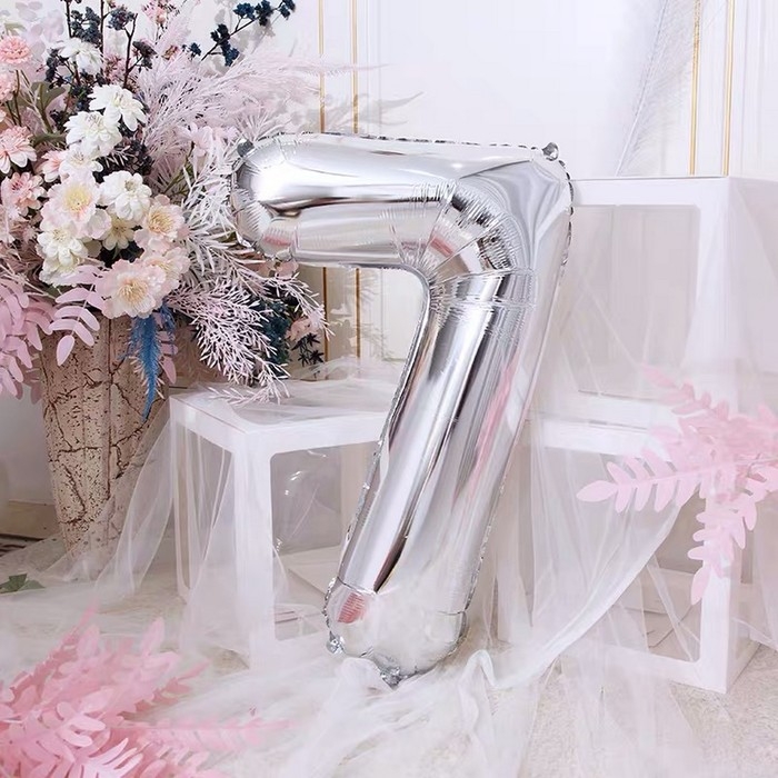 Шар фольгированный 40 Шар фольгированный 40", цифра 7, цвет серебряный