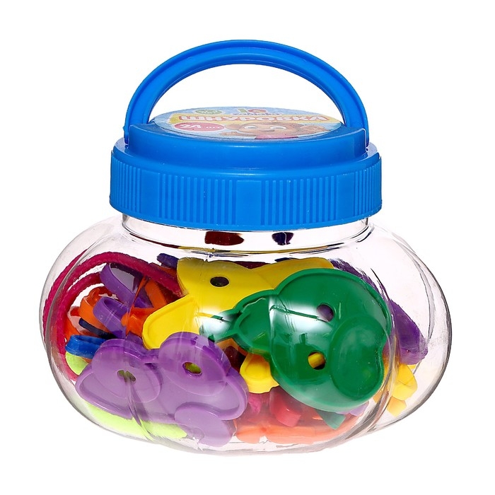 Шнуровка «Весёлые фигурки» в банке, 24 штуки, МИКС, по методике Монтессори Шнуровка «Весёлые фигурки» в банке, 24 штуки, МИКС, по методике Монтессори