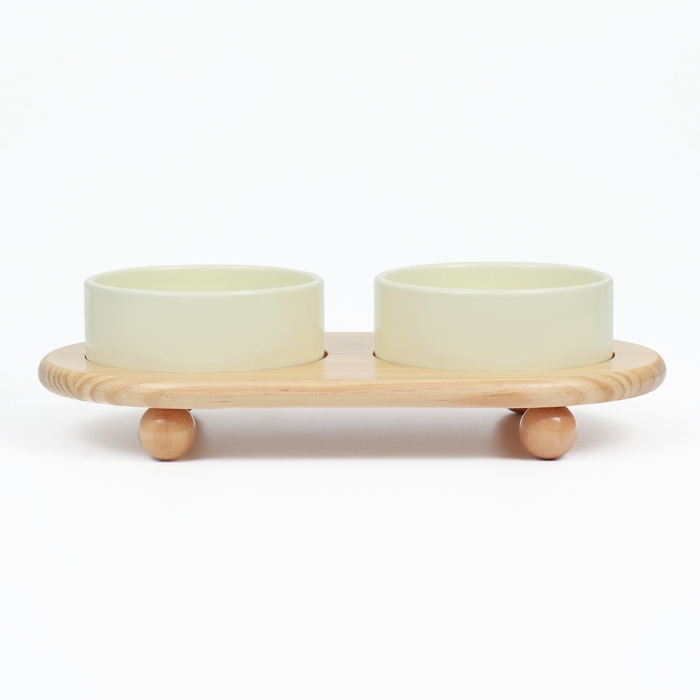 Миски керамические двойные на подставке 2 х 450 мл  28,5 х 15,5 х 7 см, светло-зелёный Миски керамические двойные на подставке 2 х 450 мл  28,5 х 15,5 х 7 см, светло-зелёный