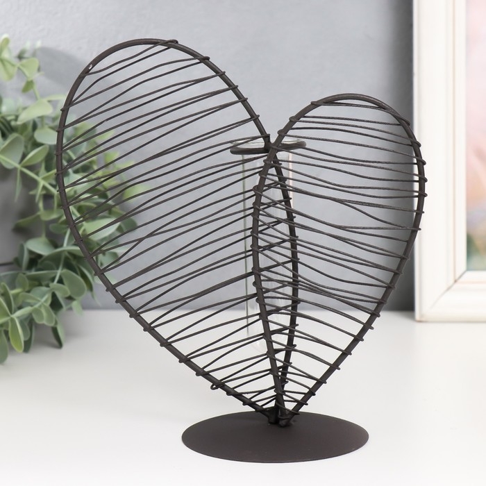 Декор металл, стекло  Декор металл, стекло "Сердце. Штрихи" чёрный 19х8х20 см
