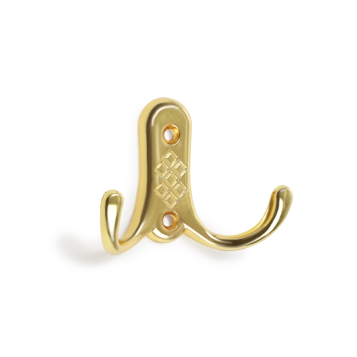 Крючок мебельный ТУНДРА TKD024 LIGHT, двухрожковый, золото Крючок мебельный ТУНДРА TKD024 LIGHT, двухрожковый, золото