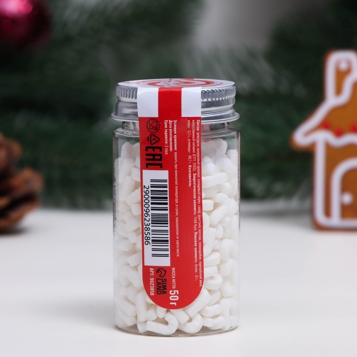 Новый год. Посыпка кондитерская "Трость", белая, 50 г