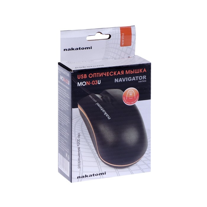 Мышь Nakatomi MON-03U Navigator, проводная, оптическая, 1200 dpi, USB, чёрная Мышь Nakatomi MON-03U Navigator, проводная, оптическая, 1200 dpi, USB, чёрная