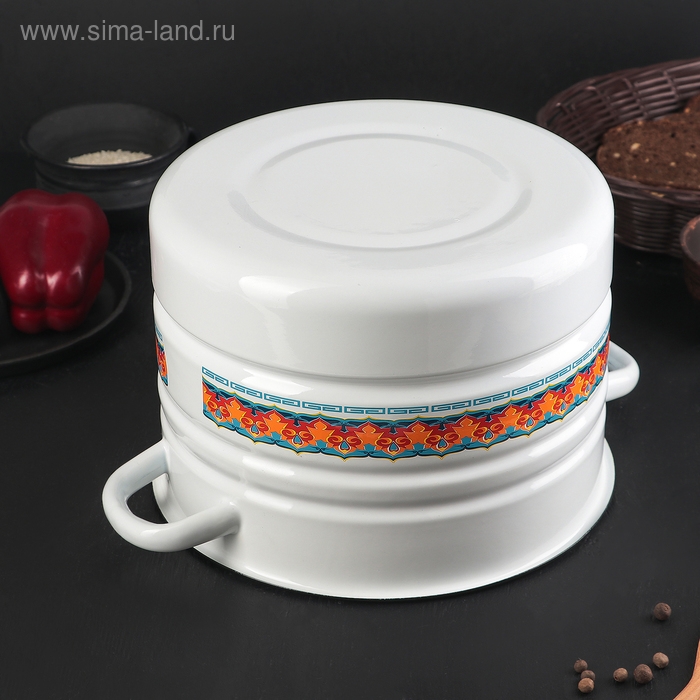 Мантоварка-позница эмалированная, 7,5 л, декор, 2 вставки, МИКС