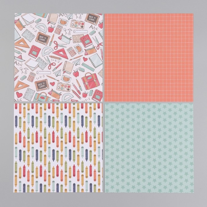 Набор бумаги для скрапбукинга 12 листов 12 дизайнов Набор бумаги для скрапбукинга 12 листов 12 дизайнов "Школьные будни" 160 гр 15,2х15,2 см
