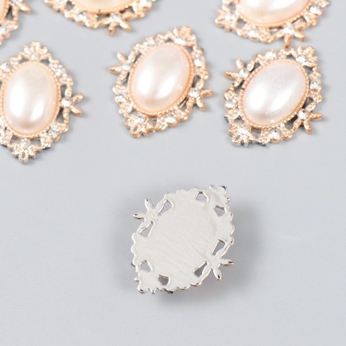 Декор для творчества пластик, стразы "Жемчужный овал в цветах" набор 10 шт 2,3х3,2 см