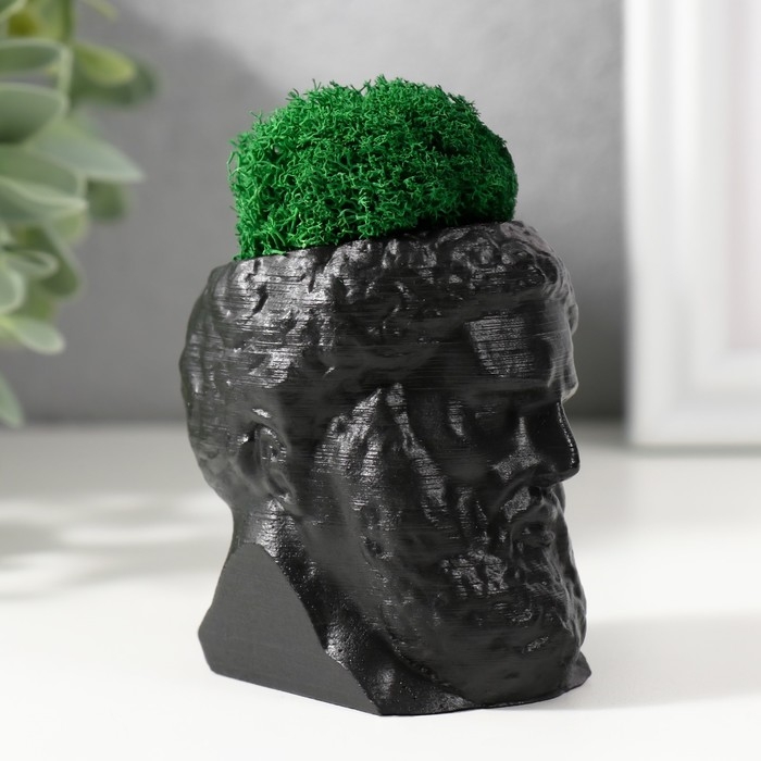 Кашпо бетонное  Кашпо бетонное "Прометей" высота 6,5 см, ширина 5 см черный со мхом (мох зелен. стабил)